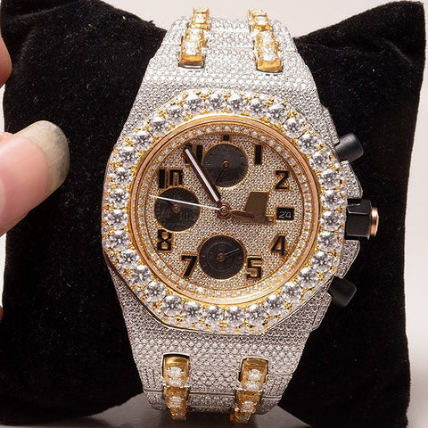 Iced Out Moissanite Dual Tone Hip Hop Watch Gift For Men