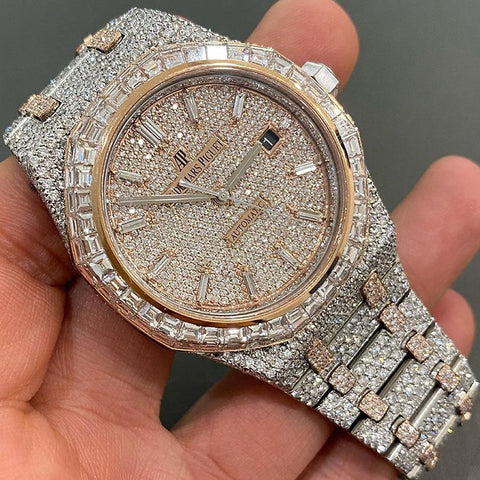 Moissanite Iced Out Royal Lock Dual Tone Automatic Hip Hop Watch