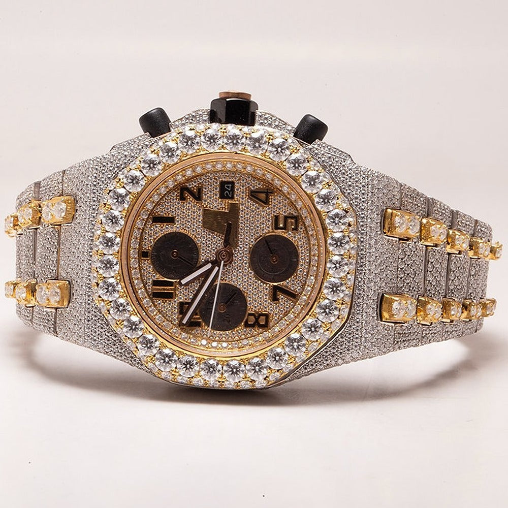 Iced Out Moissanite Dual Tone Hip Hop Watch Gift For Men