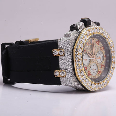 Full Iced Out Luxury Moissanite Black Belt Watch For Men's