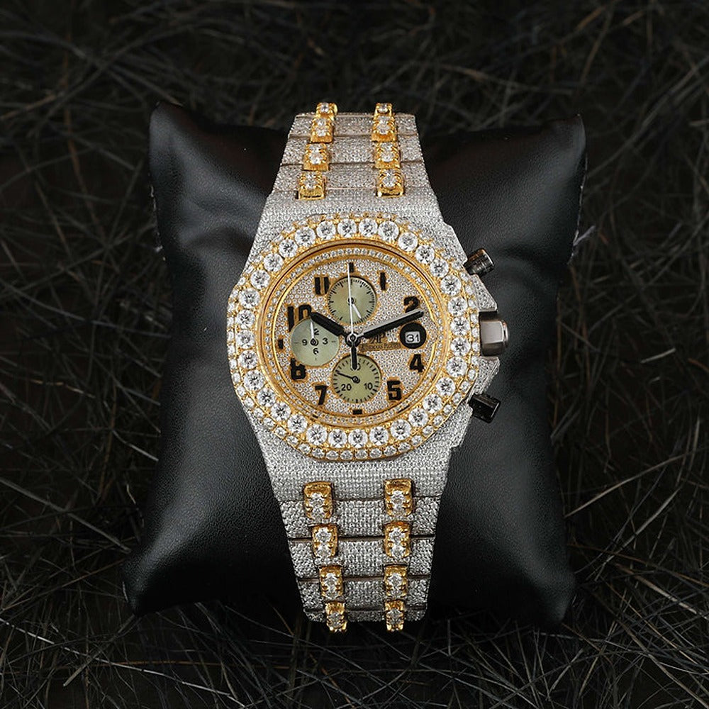 Moissanite Dual Tone Luxury Iced Out Men's Watch