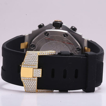Full Iced Out Luxury Moissanite Black Belt Watch For Men's