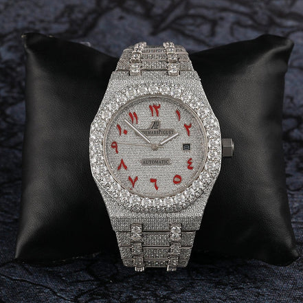 Moissanite Watch Hip Hop Iced Out Red Arabic Number Watch
