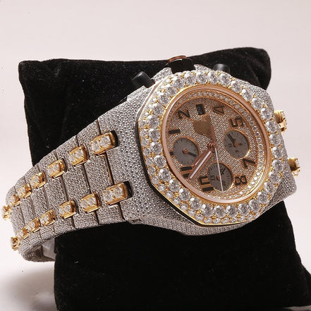 Iced Out Moissanite Dual Tone Hip Hop Watch Gift For Men