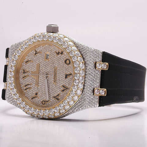 Moissanite Automatic Black Belt Watch For Men's