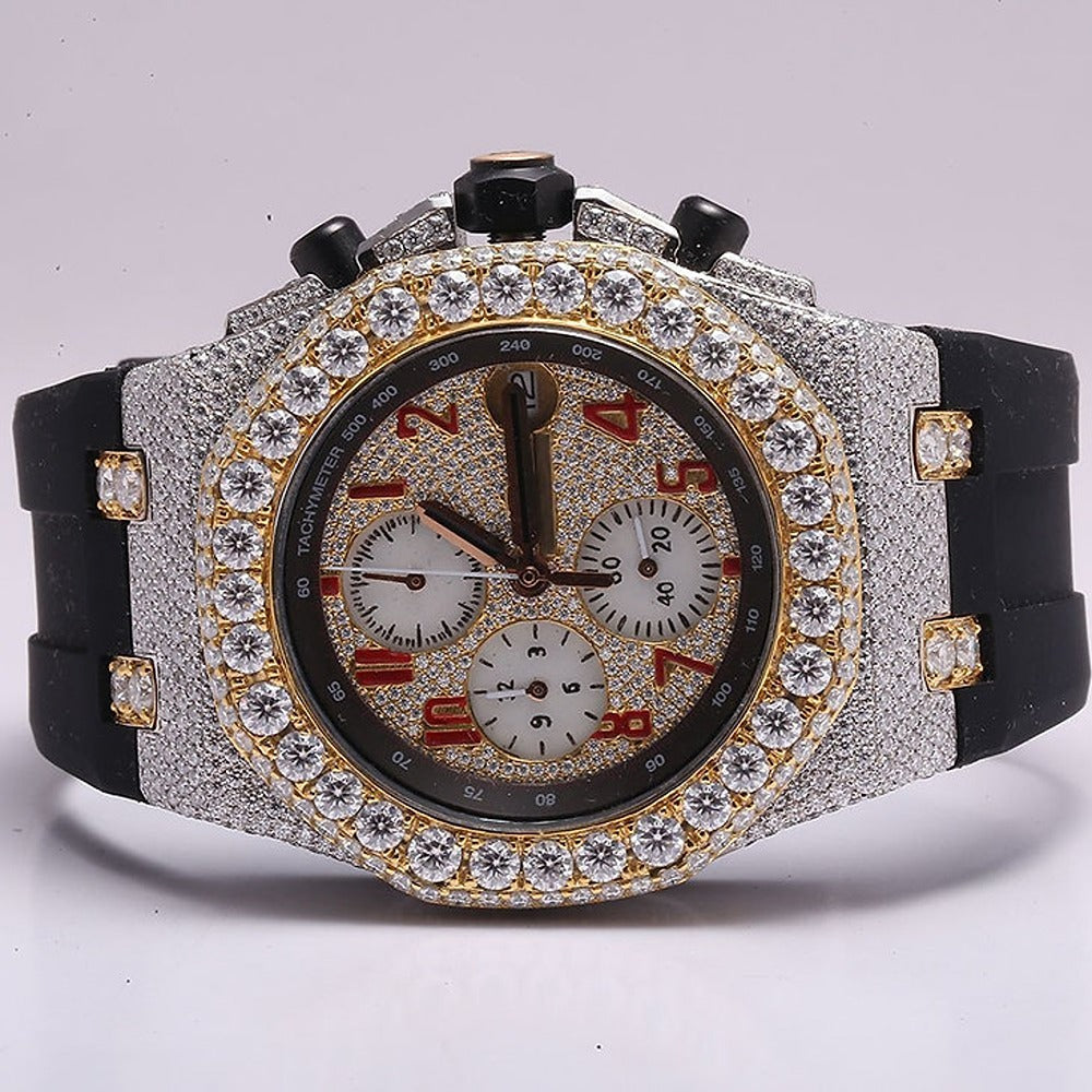 Full Iced Out Luxury Moissanite Black Belt Watch For Men's