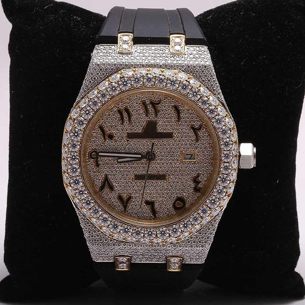 Moissanite Automatic Black Belt Watch For Men's