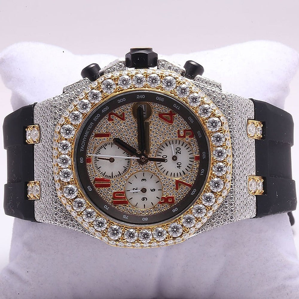 Full Iced Out Luxury Moissanite Black Belt Watch For Men's