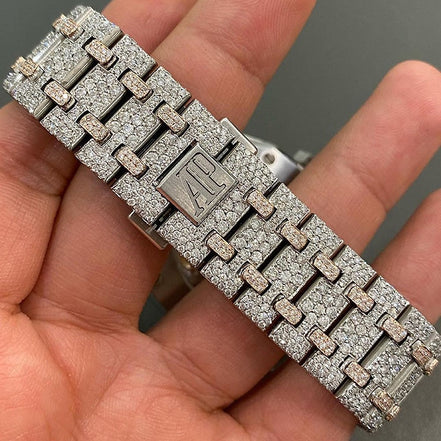 Moissanite Iced Out Royal Lock Dual Tone Automatic Hip Hop Watch