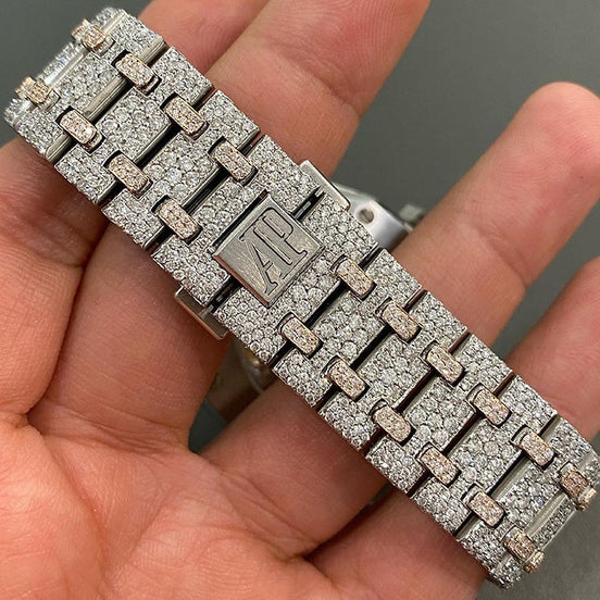 Moissanite Iced Out Royal Lock Dual Tone Automatic Hip Hop Watch