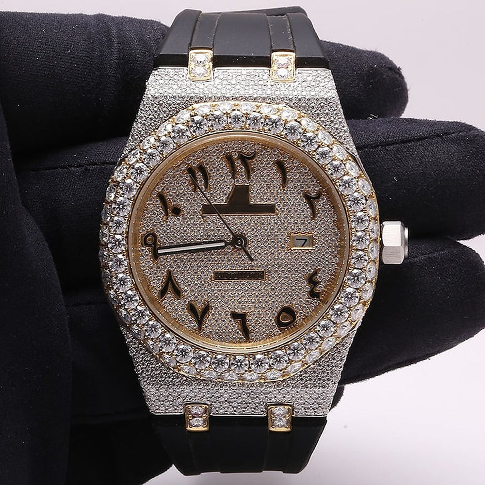 Moissanite Automatic Black Belt Watch For Men's