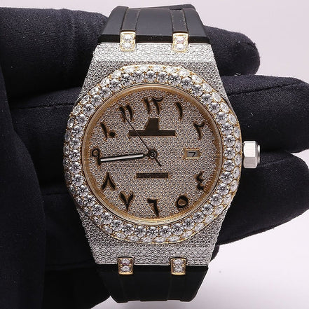 Moissanite Automatic Black Belt Watch For Men's