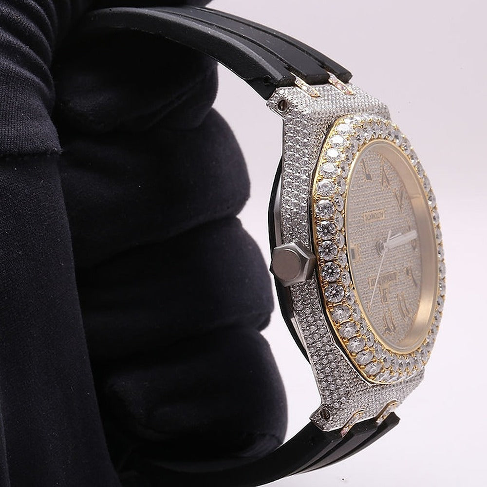 Moissanite Automatic Black Belt Watch For Men's