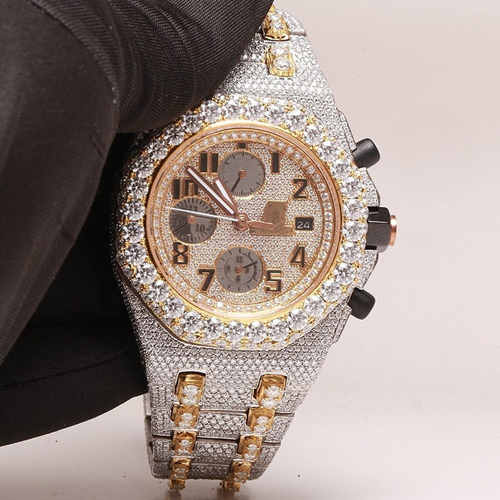 Iced Out Moissanite Dual Tone Hip Hop Watch Gift For Men