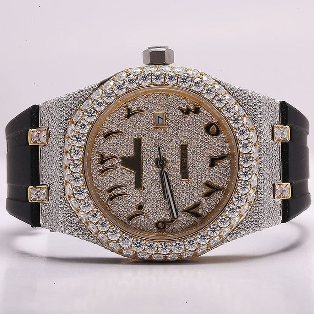 Moissanite Automatic Black Belt Watch For Men's