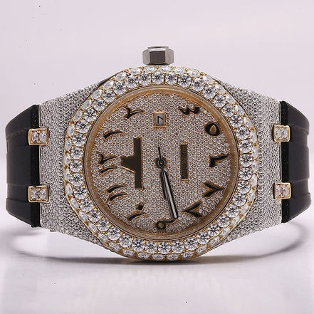 Moissanite Automatic Black Belt Watch For Men's