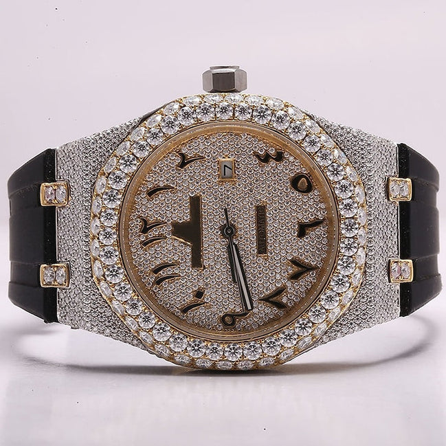 Moissanite Automatic Black Belt Watch For Men's