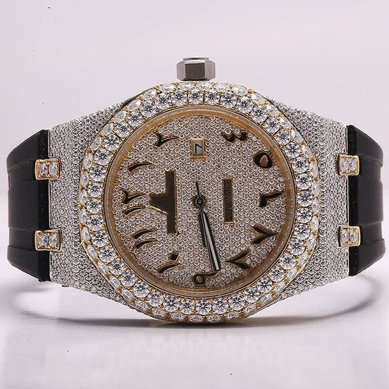 Moissanite Automatic Black Belt Watch For Men's