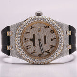 Moissanite Automatic Black Belt Watch For Men's