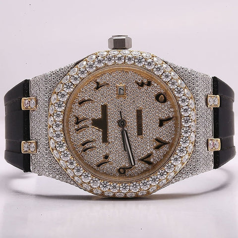 Moissanite Automatic Black Belt Watch For Men's