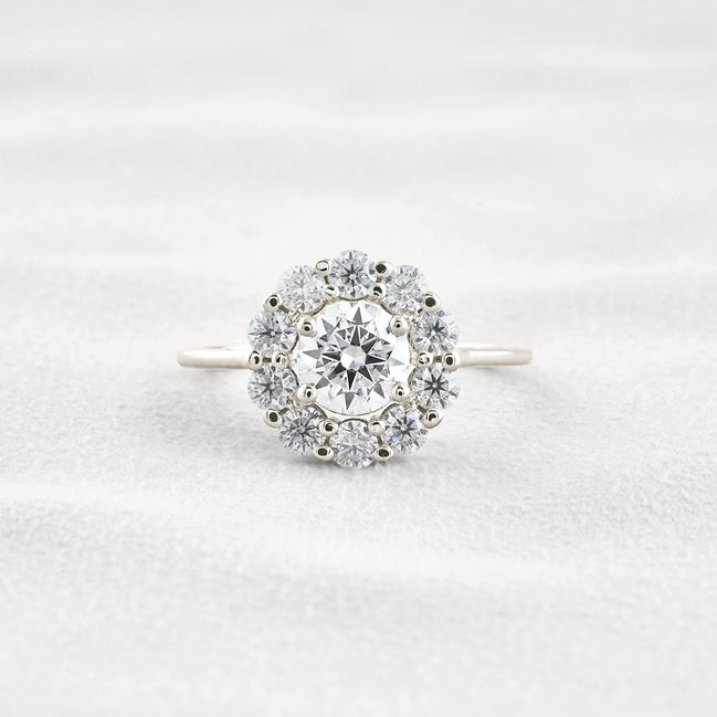 Floral Halo Round Cut D Color Moissanite Proposal Ring
