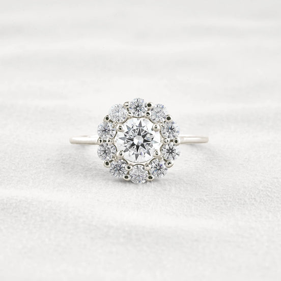 Floral Halo Round Cut D Color Moissanite Proposal Ring