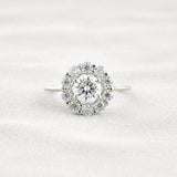 Floral Halo Round Cut D Color Moissanite Proposal Ring
