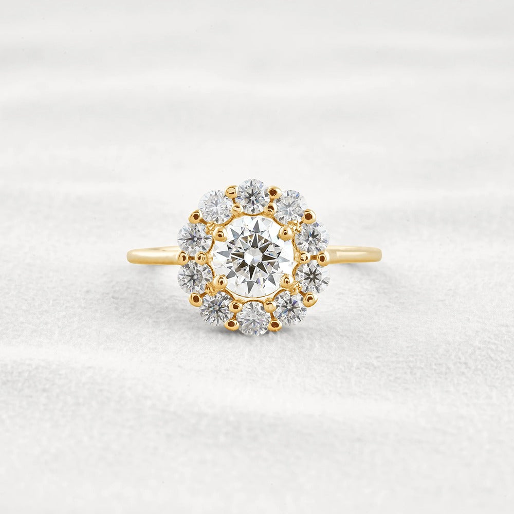Floral Halo Round Cut D Color Moissanite Proposal Ring