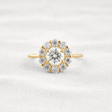 Floral Halo Round Cut D Color Moissanite Proposal Ring