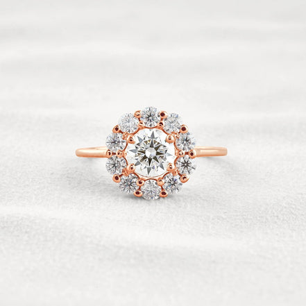 Floral Halo Round Cut D Color Moissanite Proposal Ring