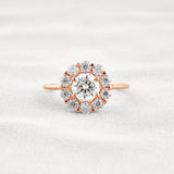 Floral Halo Round Cut D Color Moissanite Proposal Ring