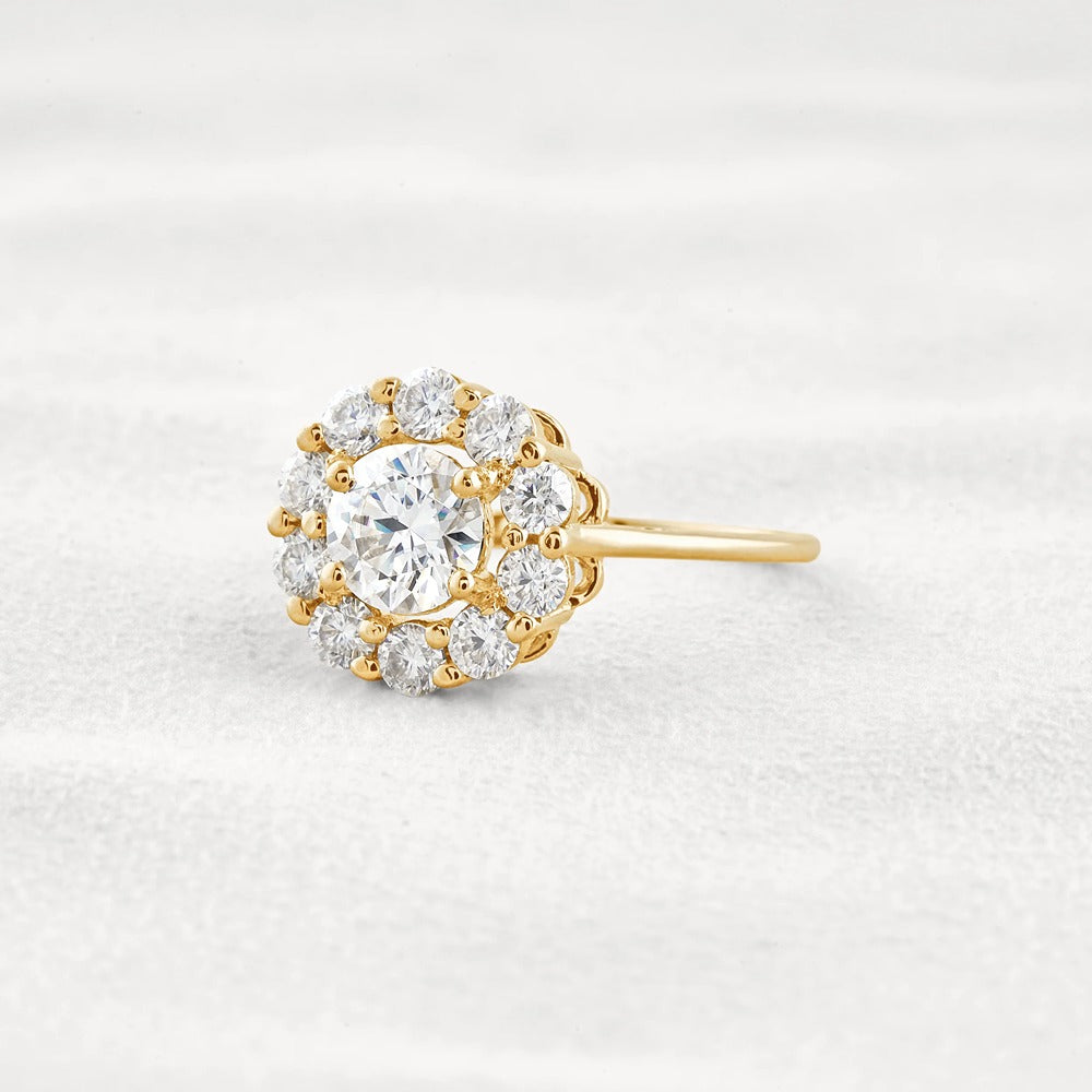 Floral Halo Round Cut D Color Moissanite Proposal Ring