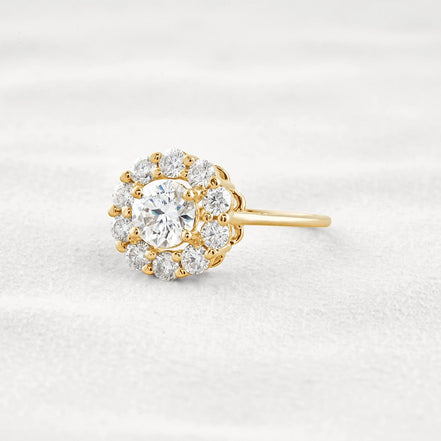 Floral Halo Round Cut D Color Moissanite Proposal Ring