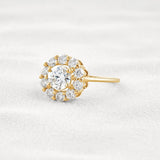 Floral Halo Round Cut D Color Moissanite Proposal Ring