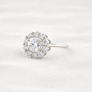 Floral Halo Round Cut D Color Moissanite Proposal Ring