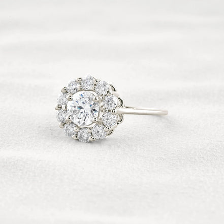 Floral Halo Round Cut D Color Moissanite Proposal Ring