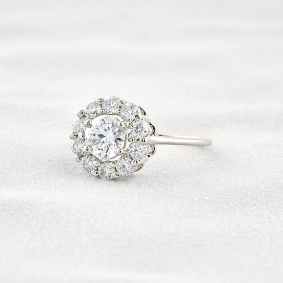 Floral Halo Round Cut D Color Moissanite Proposal Ring