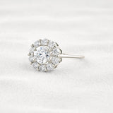 Floral Halo Round Cut D Color Moissanite Proposal Ring