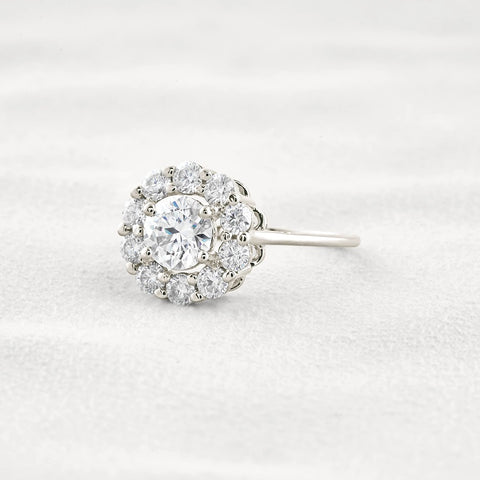 Floral Halo Round Cut D Color Moissanite Proposal Ring