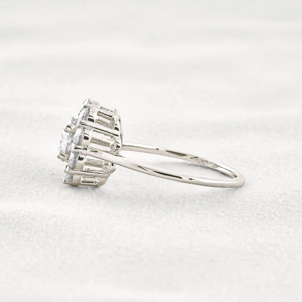 Floral Halo Round Cut D Color Moissanite Proposal Ring