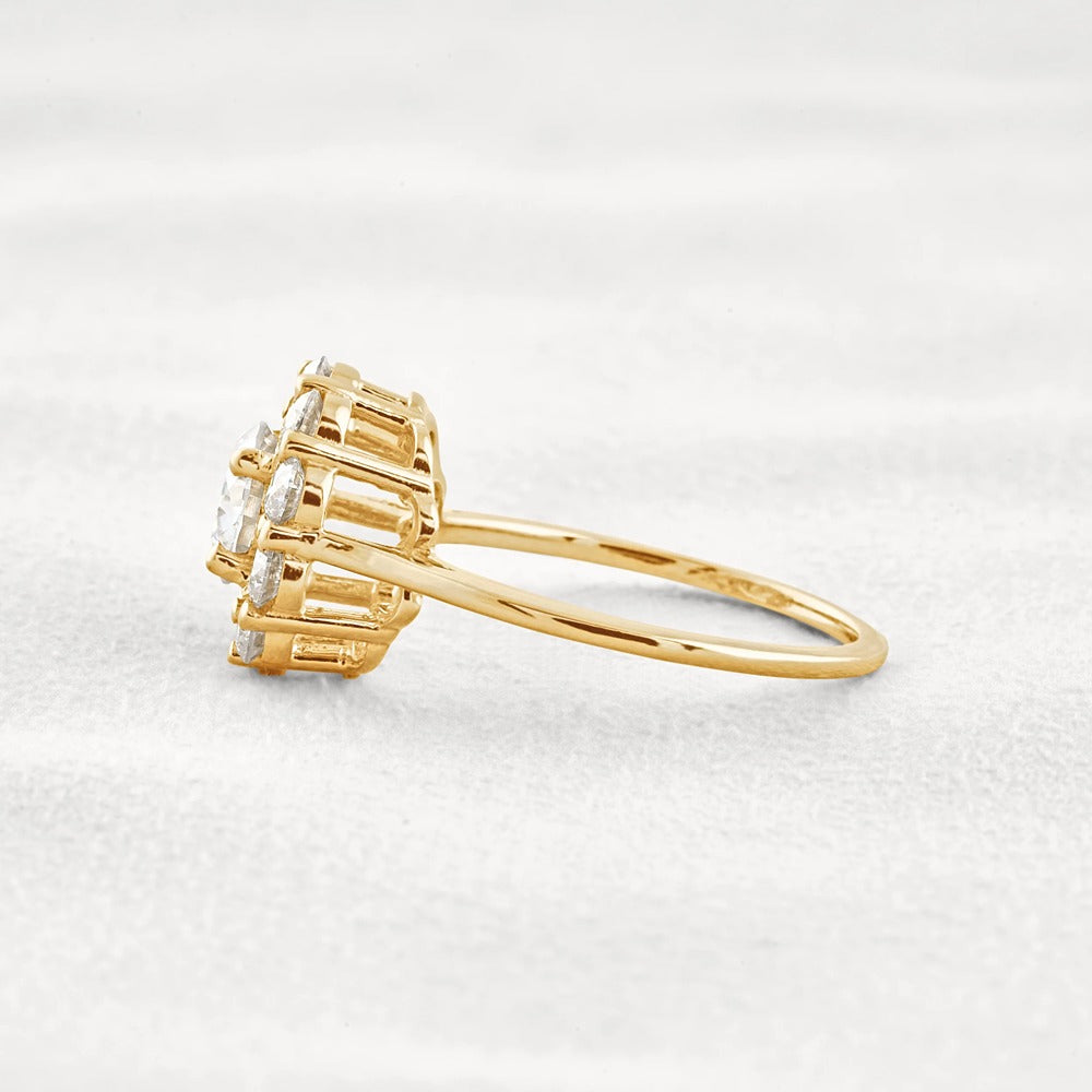 Floral Halo Round Cut D Color Moissanite Proposal Ring