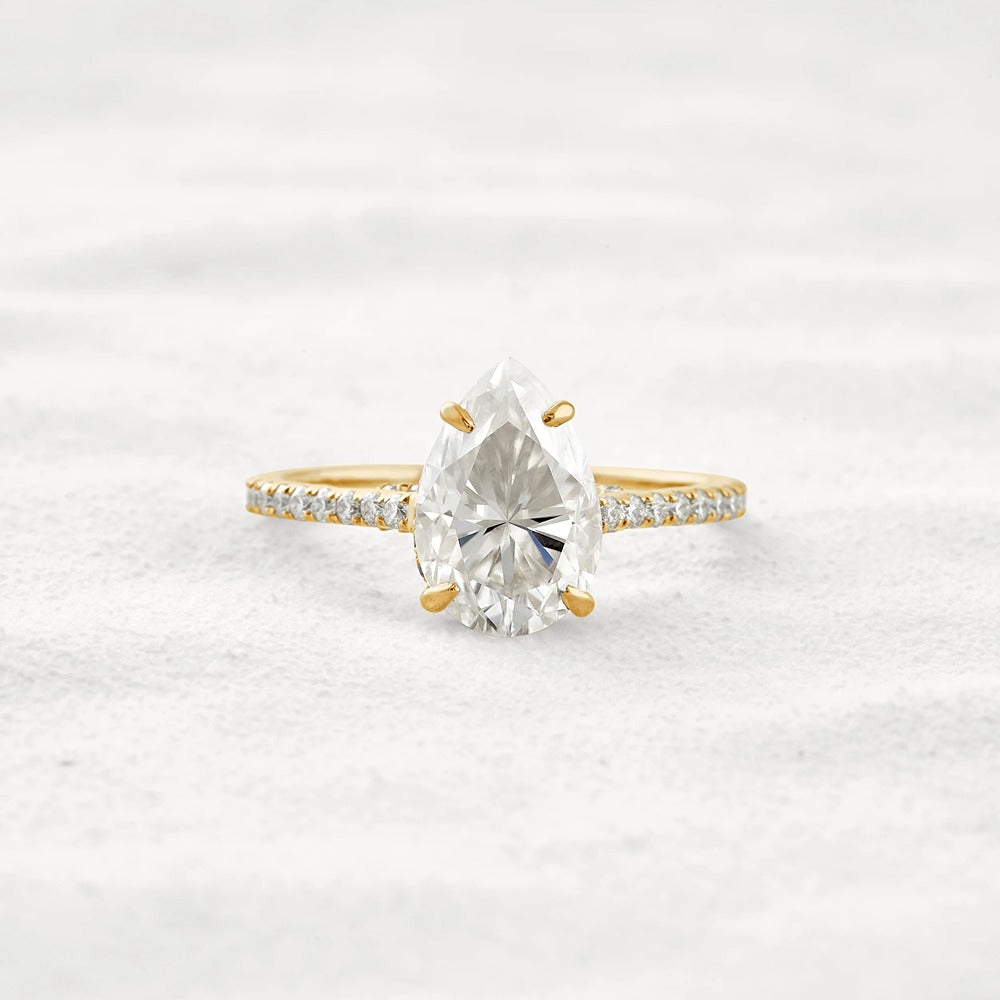 Hidden Accent Pear Cut Moissanite Diamond Fancy Wedding Ring