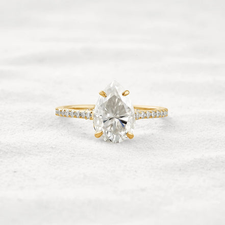 Hidden Accent Pear Cut Moissanite Diamond Fancy Wedding Ring