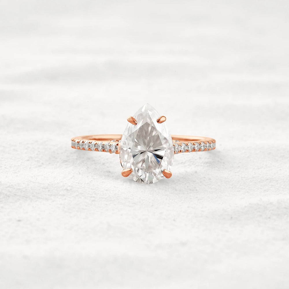 Hidden Accent Pear Cut Moissanite Diamond Fancy Wedding Ring