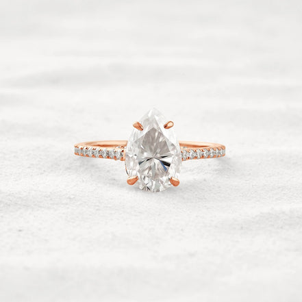 Hidden Accent Pear Cut Moissanite Diamond Fancy Wedding Ring