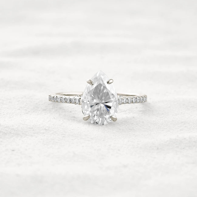 Hidden Accent Pear Cut Moissanite Diamond Fancy Wedding Ring