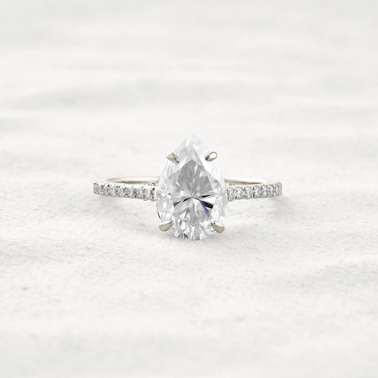 Hidden Accent Pear Cut Moissanite Diamond Fancy Wedding Ring