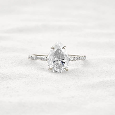 Hidden Accent Pear Cut Moissanite Diamond Fancy Wedding Ring