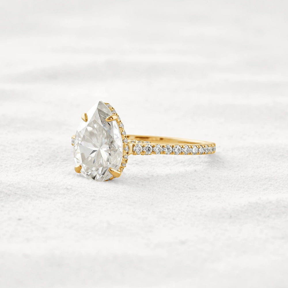 Hidden Accent Pear Cut Moissanite Diamond Fancy Wedding Ring