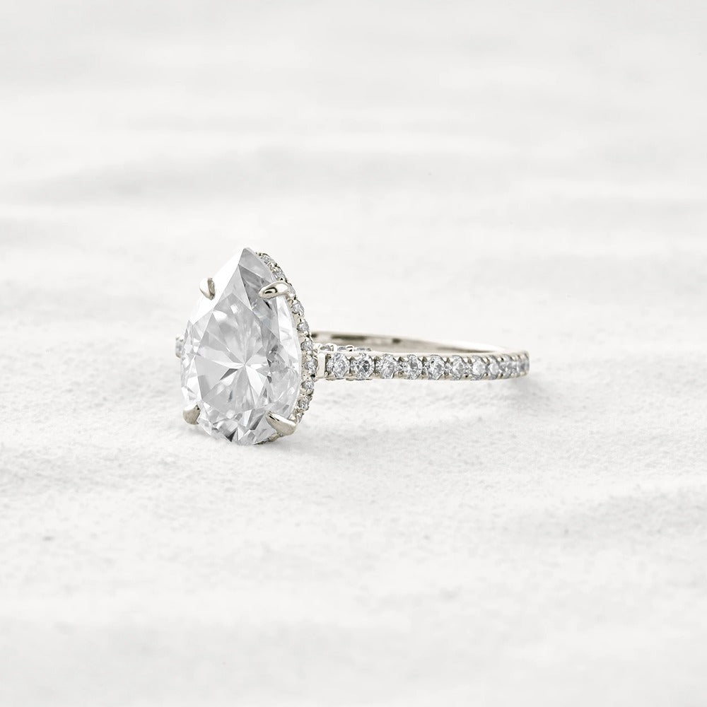 Hidden Accent Pear Cut Moissanite Diamond Fancy Wedding Ring